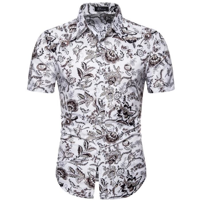 Chemise homme ample en soie glacée couleur unie manches courtes pour plus de co