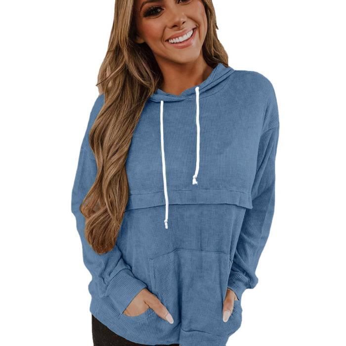 Générique Pull à Capuche Femme Manches Longues Couleur Unie