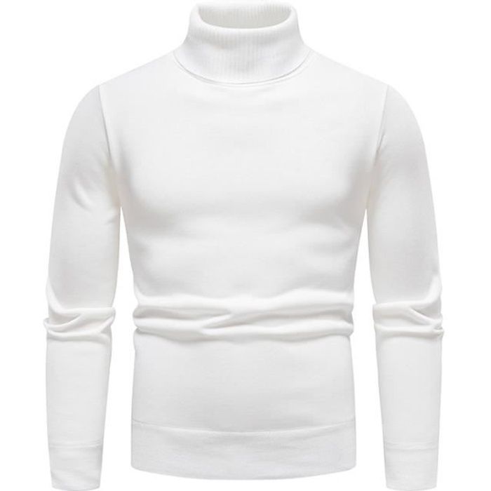 Pull Homme Blanc 1/4 Zip Hiver Pull en Tricot Sweater Slim Fit