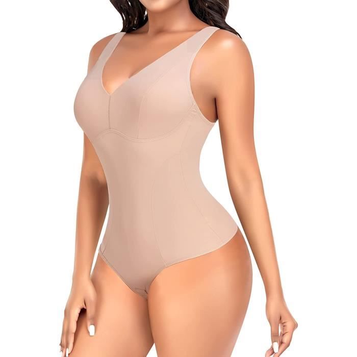 Cinta Modeladora Femme Body Gainant Pour Femme - String Gainant Pour Femme - Contrôle Du Ventre - Sculptant - Hauts Sans Couture - Col En V (Couleur : Noir B, Taille : S Body String Ultra Gainant