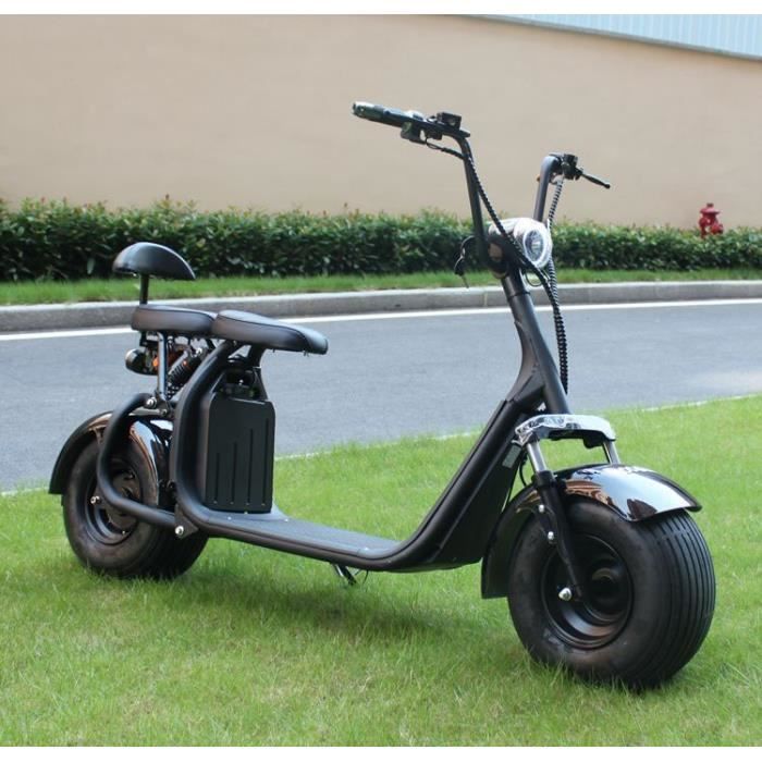 Scooter Electrique 2 Places Noir Haute Qualité Pneus Larges 1000W