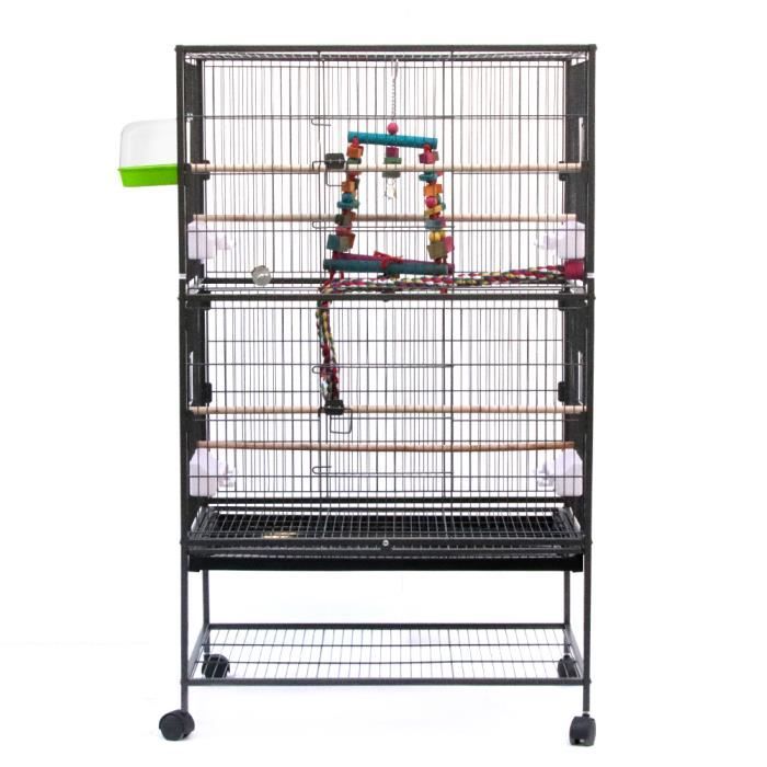 ohmg cage à oiseaux en fer forgé pour perroquet grand calopsitte, canari, (noire) ,78*52*132cm cage à oiseaux avec support roulant