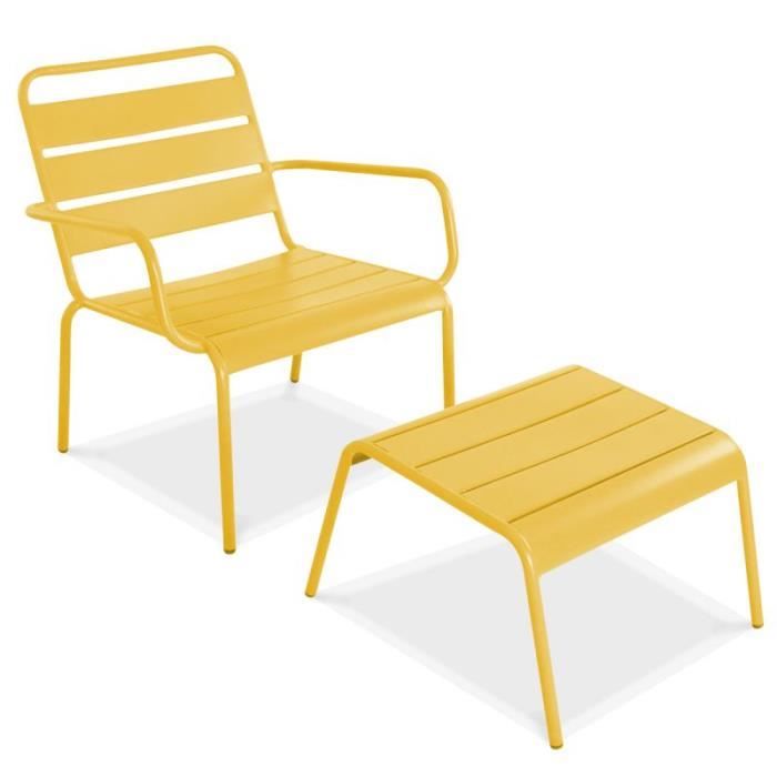 fauteuil de jardin bas et repose-pieds - oviala - palavas - acier - jaune