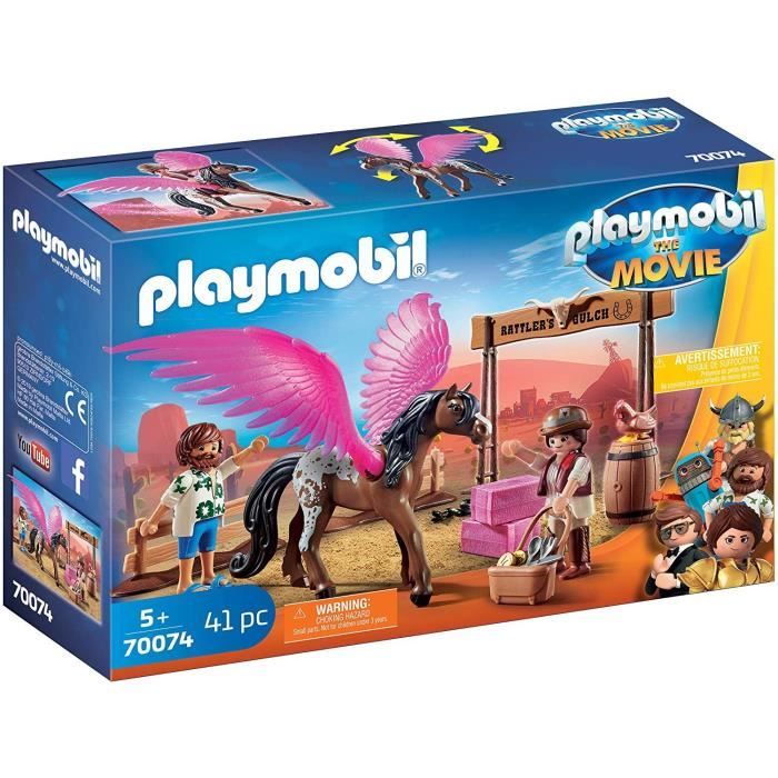 playmobil - playmobil the movie marla et del avec cheval ailé - figurines western avec accessoires