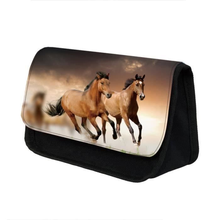 Trousse à Crayons Cheval – 2 Compartiments, Double Rabat, 22 Pièces Incluses – Rentrée Scolaire Et Cadeau Fille