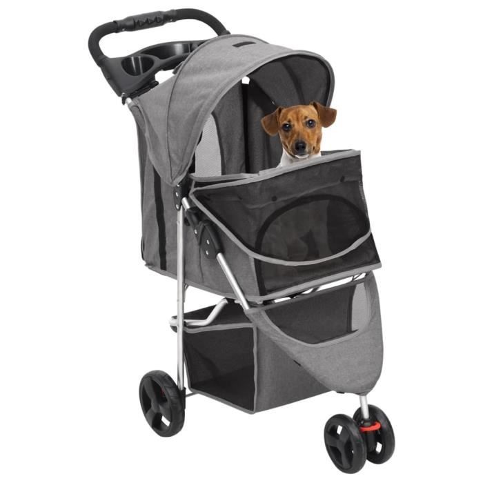 Poussette pour chien - SALALIS - SP0945 - Pliable - Tissu Oxford - Gris