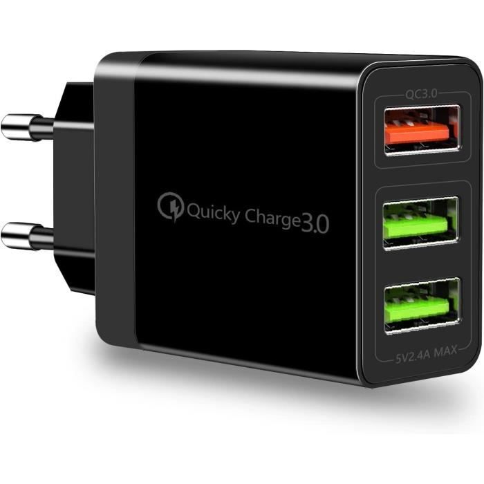 Chargeur Mural Rapide Universel QC3.0 - 2 Ports USB - Puissance 30W Max - Vida IT - Noir