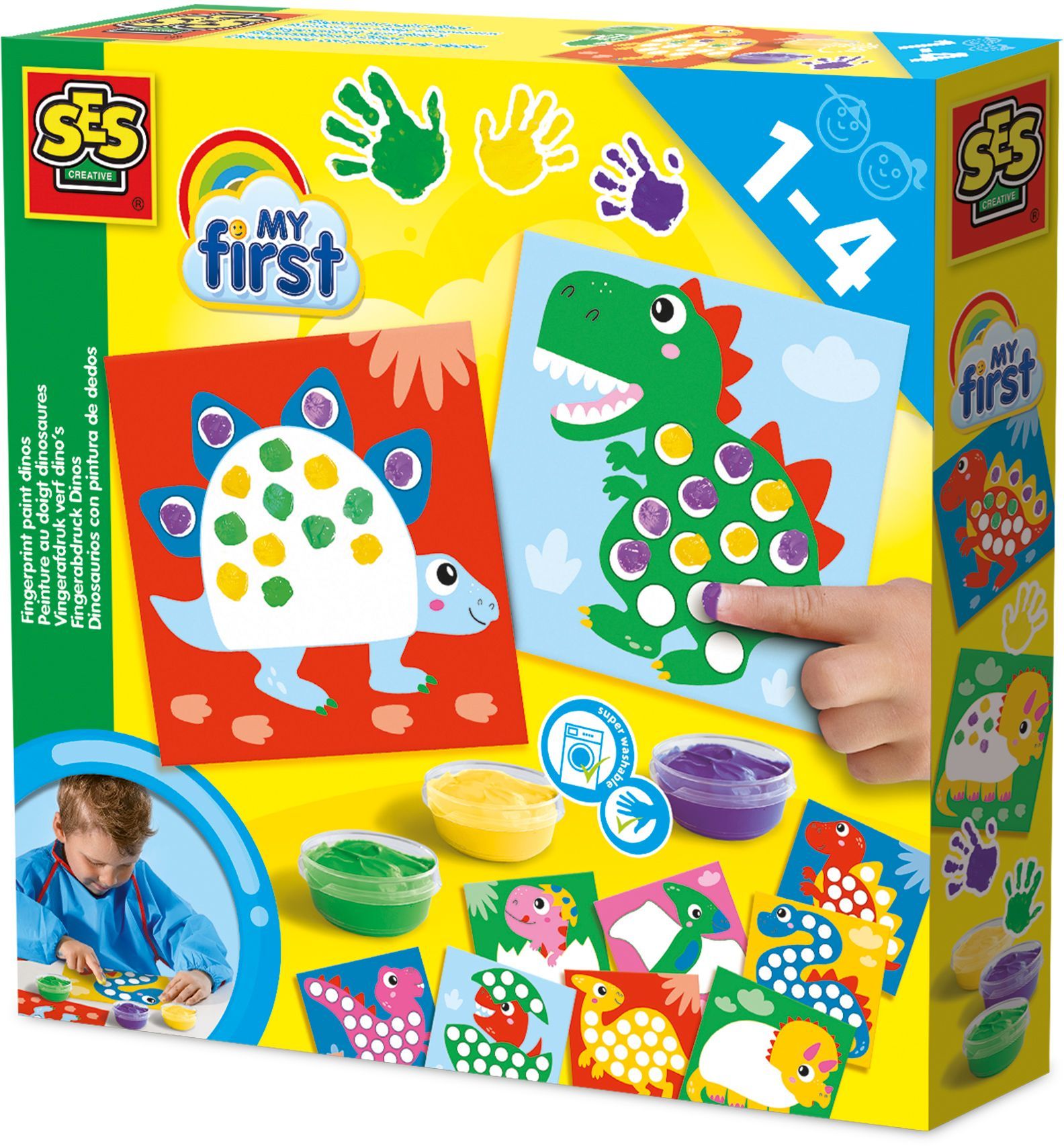 My first Peinture au doigt Dinosaures SES CREATIVE Peins 10 cartes de dinosaures.