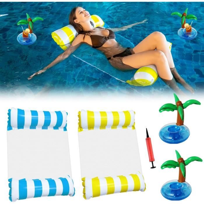 Bouée Piscine 4 En 1 – 2 Matelas Gonflables 130 X 80 Cm – Hamac, Chaise Longue, Selle Ou Drifter – Pompe Manuelle Incluse – Adulte – Plage, Piscine, Lac – Noir