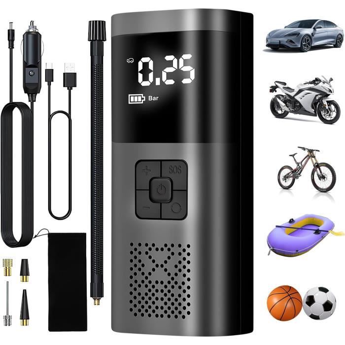 Compresseur à Air Portatif 10000mAh - Mini Pompe Électrique 150PSI Avec Écran Numérique LED Et USB-C Pour Voiture, Moto, Vélo