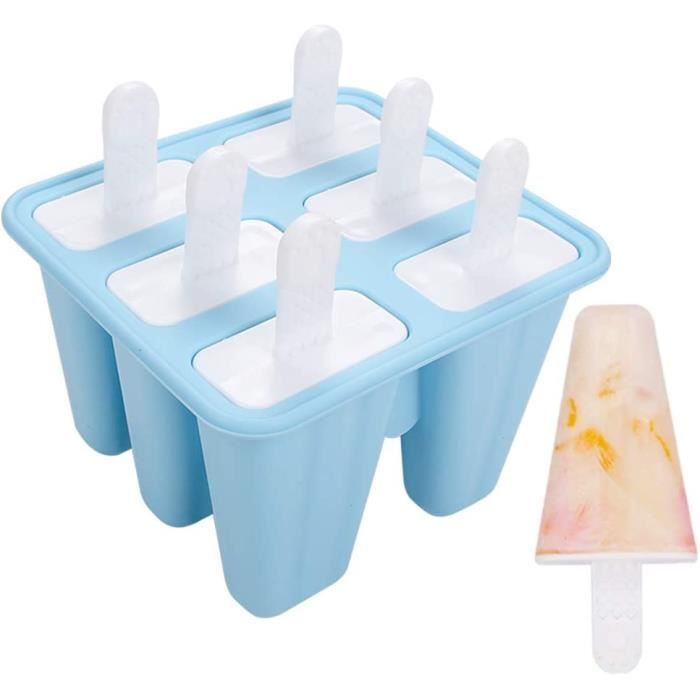 Moule à Glaces Réutilisable - 6 Popsicles, 20x7x10 Cm, Sans BPA, Pour Jus, Yaourt, Fruits (bleu)