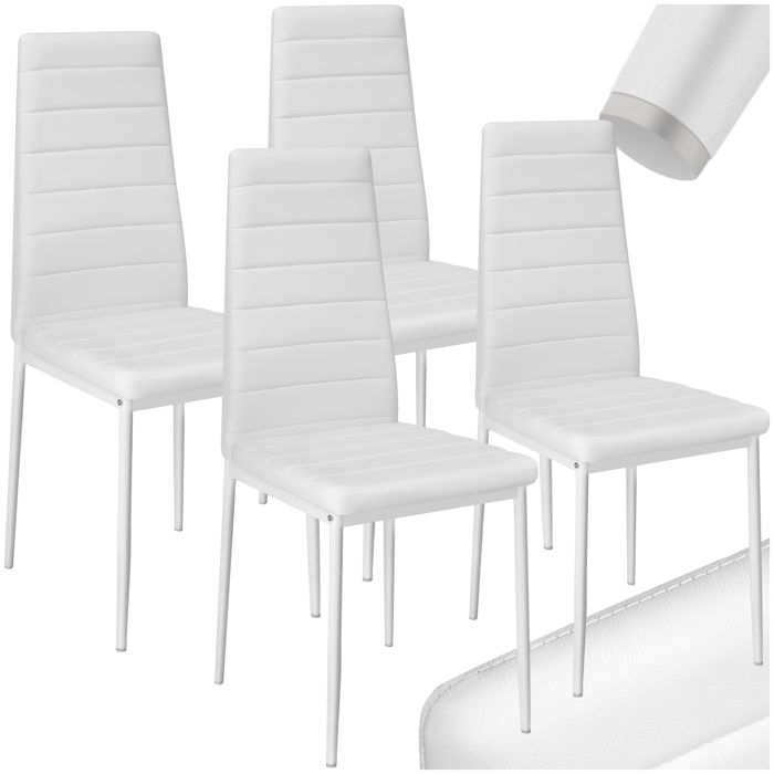 Tectake lot de 4 chaises avec surpiq&ucirc;re - blanc 401845