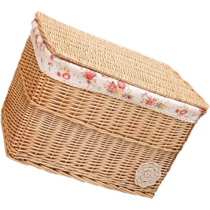Panier En Osier Fait Main Forme Poire Avec Couvercle - Rangement Déco Pour Jouets Ou Objets - Style Rustique - 5