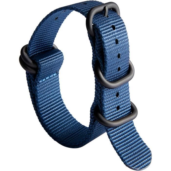Bracelet De Montre Nylon Militaire Nato - 22mm - Noir - Longueur 280mm - Neuf