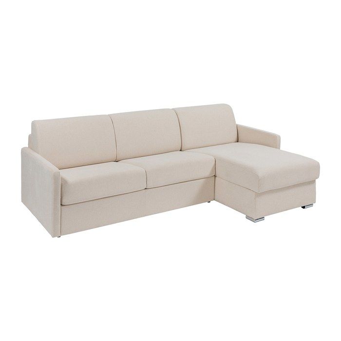Canapé dangle convertible express et réversible en tissu texturé beige - Couchage 140 cm à lattes larges - Matelas 14 cm - CALIFE