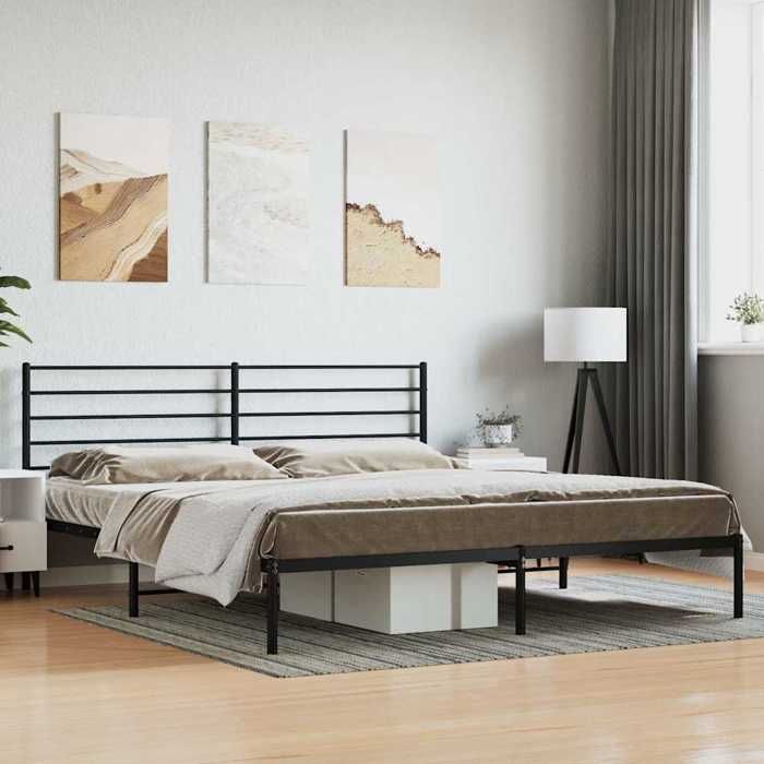 vidaXL Cadre de lit métal avec tête de lit noir 200x200 cm 352326