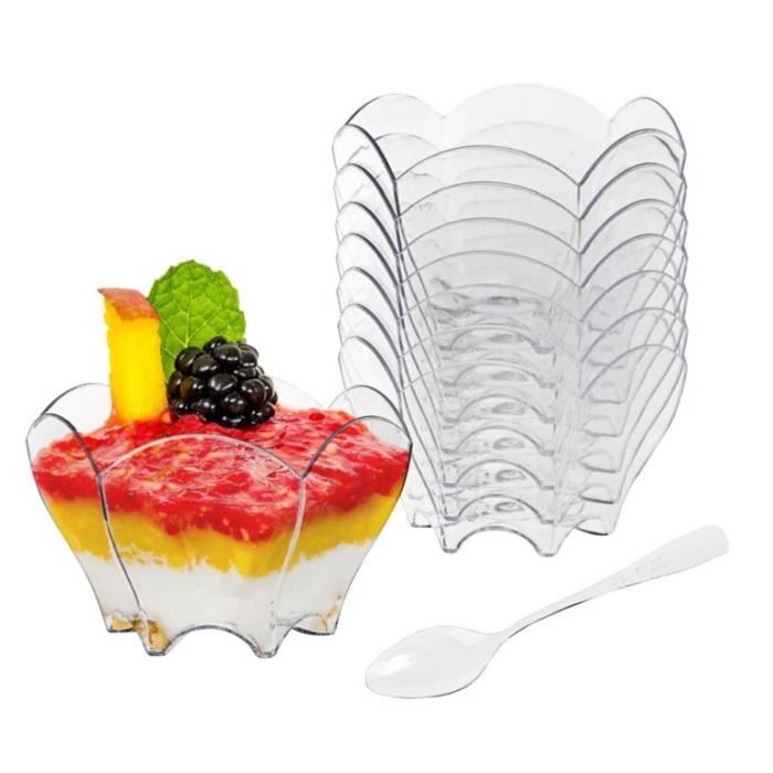 Lot De 50 Coupes à Dessert Transparentes 160ml Avec Cuillères – Réutilisables Pour Pudding, Tiramisu, Mousses – Idéal Fêtes, Restauration