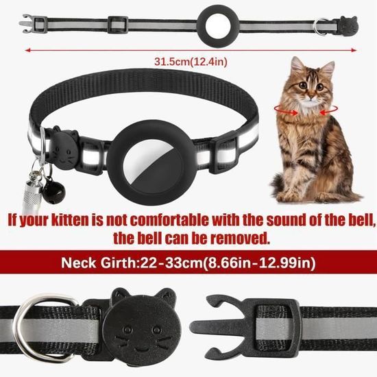 Collier GPS Pour Chat - Compatible Traceur GPS Tag - Bande Réfléchissante - Étanche IPX7 - Anti-étranglement - 13