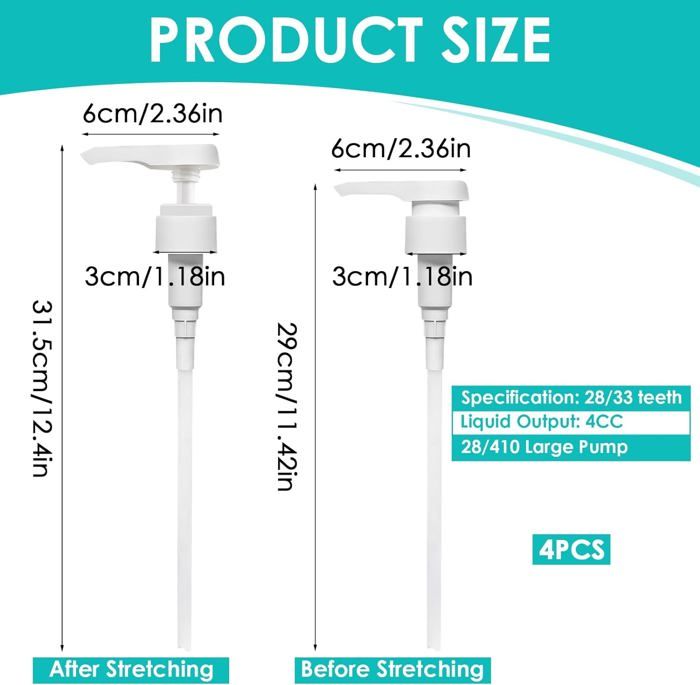 TJYAEKLTD Lot De 4 Pompes Doseuses 1L Pour Sirop – Pompe Réutilisable 28/410 Avec Tube Long, Idéale Best Body Nutrition