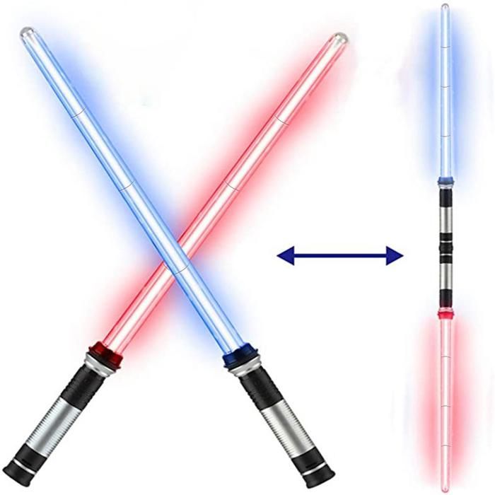 Épée Lumineuse Double Sabre Avec Effets Sonores, Poignée Télescopique, Rechargeable USB-C, Pour Cosplay Et Jeux