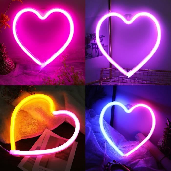 Lampe LED Néon Cœur USB - Décoration Murale Jaune/Rose - Éclairage Doux Ambiance - 30 Cm - HOME DECO FACTORY
