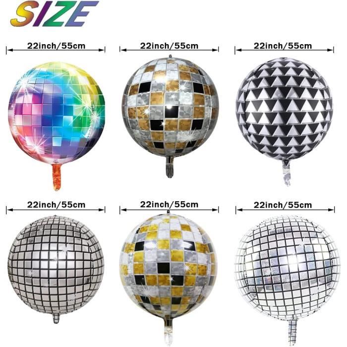 6 PCS Disco Ballons, 22 Pouces Argenté Ballon Aluminium 4D, Décorations