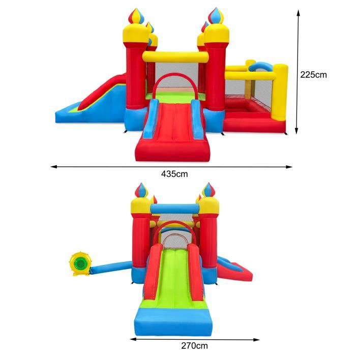 Château Gonflable XXL Avec Toboggan Et Piscine - 3.4x3.35m, 180kg Max, Enfants 3-8 Ans, Ventilateur Inclus