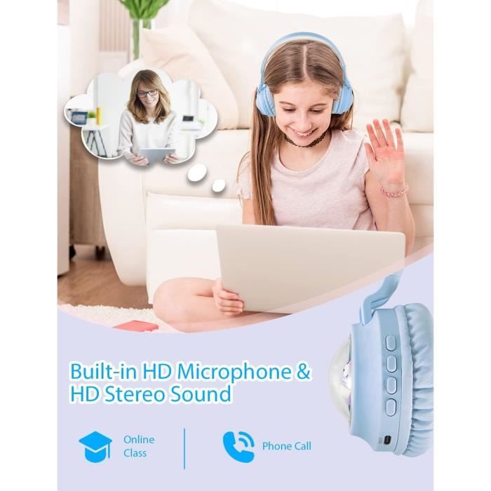 OHAANYY Bluetooth Casque Audio Enfants avec HD Microphone/Lumières