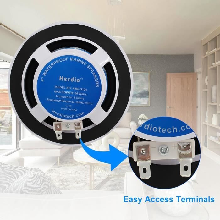 4 Haut-Parleurs Plafond 10,2 Cm 320W Herdio - 2 Voies Bluetooth Salle De Bain Cuisine Home Cinéma - Blanc