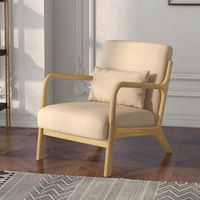 Fauteuil Lounge Velours Crème HOMCOM | 68x75x78 Cm | Pieds En Bois D'hévéa, Coussin Inclus | Pour Salon, Bureau, Chambre