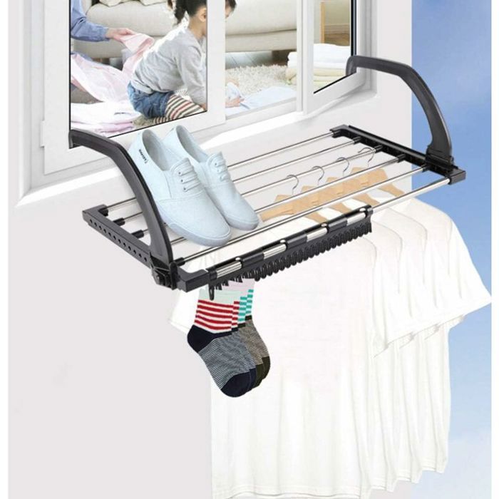 Étendoir à Linge Radiateur 35cm - Porte-Serviettes Suspendu Noir Sans Perçage