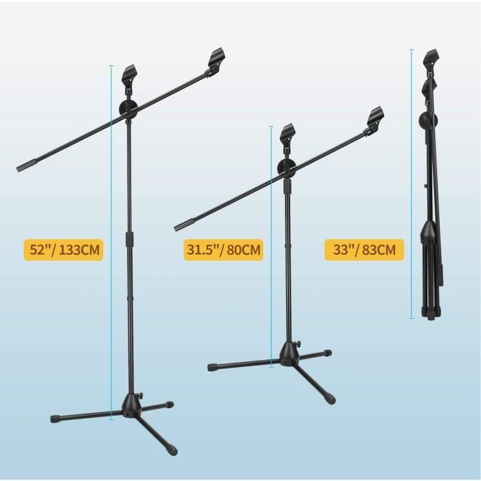 5 – Support de microphone double de base avec bras de perche combiné avec  deux micros, deux pinces de microphone/support comprend deux sacs de  transport - MS DBL+ND58+ND57