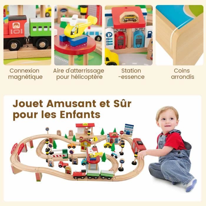 GOPLUS Table Circuit de Train Enfant 3 Ans+ en Bois,84Pcs Train Bois Jouet  avec Plateau Réversible&Amovible - Cdiscount Puériculture & Eveil bébé