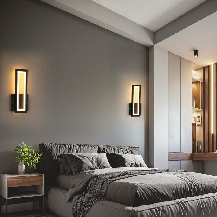 Applique Murale Interieur LED 19W Lampe Murale 2 Ronde Noir Blanc Chaud  3000K Moderne pour Chambre Salon Escalier Couloir - Noir - Cdiscount Maison