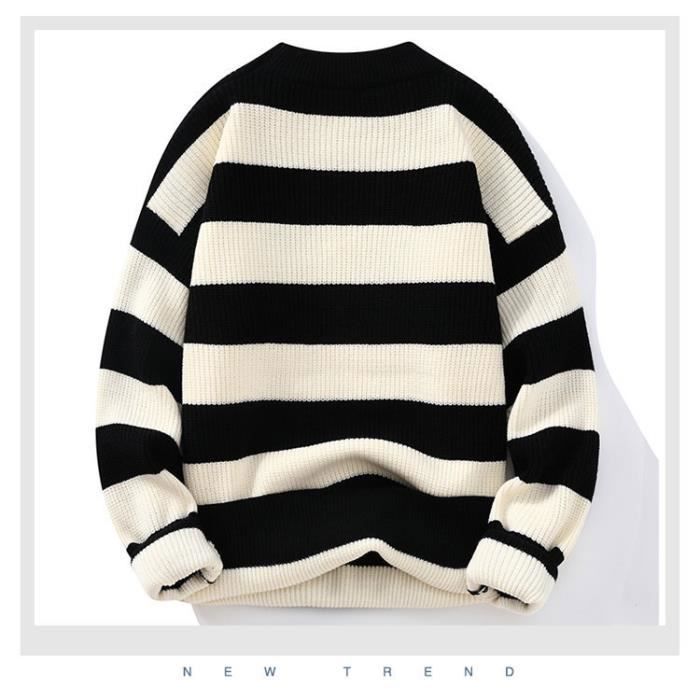Pull Homme Rayé Seiveini - Col Rond, Coupe Ajustée, Manches Longues
