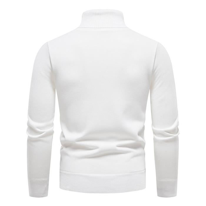Pull Homme Blanc 1/4 Zip Hiver Pull en Tricot Sweater Slim Fit