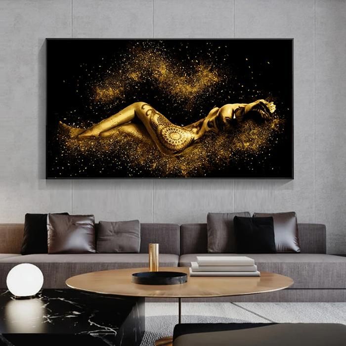 HOLEILUCK Moderne Corps Art Peinture Abstraite Figure Aquarelle Or Cadre Imprime Femmes Art Photos Pour Salon Décor Mural 100x200cm/39x78in With-Golden-Frame