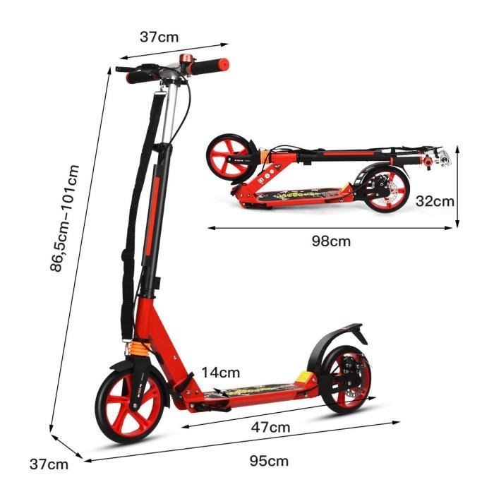 COSTWAY Trottinette Pliable avec Frein à 2 Roues pour Enfant Plus de 8 Ans Hauteur Réglable en 3 Positions Fait en Alliage d'Aluminium avec 2 Supports de Suspension Charge Max.100KG (Vert