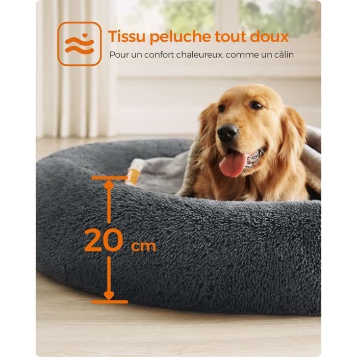 Panier Pour Chien En Forme De Beignet - Tissu Doux Imitation Fourrure, Rembourrage PP - Antidérapant, Lavable - Tailles 40 à 120cm