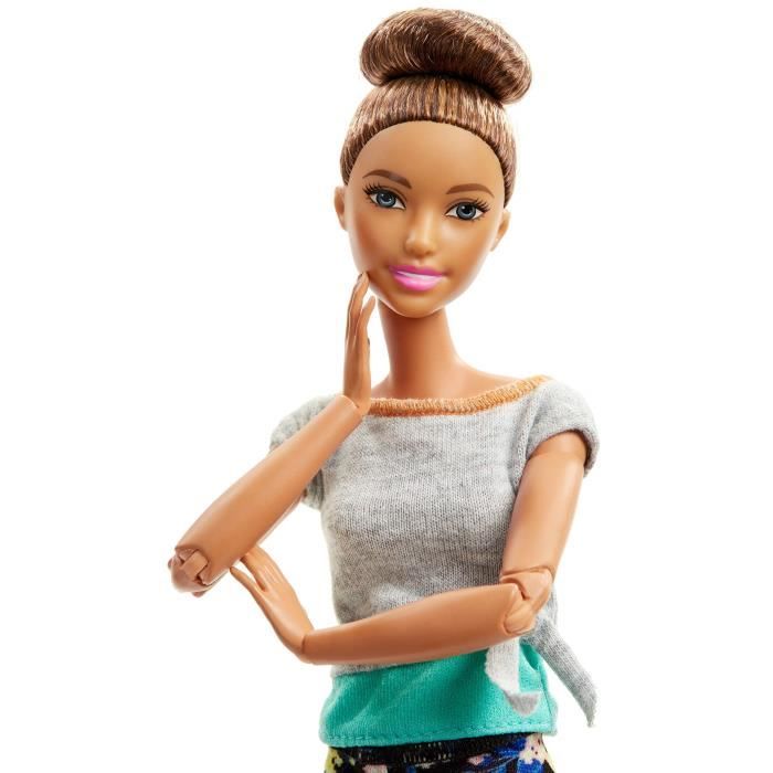 Barbie FTG82 Made to Move Poupee Articulee Fitness Ultra Flexible Brune Legging a Fleurs Jaunes et 22 points d Articulations Cdiscount Jeux Jouets