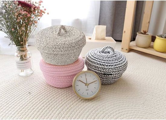 Vrorvz Paniers de Rangement Ronds en Corde de Coton Tressée pour Organisation de Salon Porte-Couvertures Bacs Décoratifs Portables pour Rangement de Jouets et Organisateur de Placard