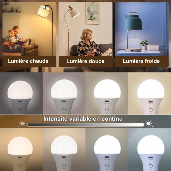 Lot de 2 ampoules LED Rechargeables E27 USB-C avec télécommande – 3 températures, 10–100% – at Amazon, 6–20h autonomie, 2–3h charge