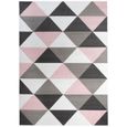 TAPISO Tapis Chambre Ado Poils Ras Pinky Rose Noir Triangles Polypropylène Intérieur 120x170-0