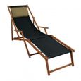 Chaise longue de jardin pliante noire - ERST-HOLZ - modèle 10-305FKD - accoudoirs - oreiller - repose-pieds-0