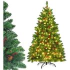 Sapin de Noël LED Lumineux 200cm COSTWAY-450 Lumières,11 Modes-Pommes de Pin et Baies Rouges-1100 Branches Aiguilles-Support Métal