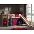 Lit enfant mezzanine toboggan nature Domino - VIPACK - Pino - Bois massif - 90x200 cm - Bleu