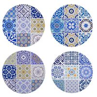 DESSOUS de PLAT Rond en Céramique set de 4 Design Carreau de Ciment Vintage Rétro Bleu Azulejos
