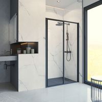 Porte de douche coulissante en niche, verre 5 mm transparent, style atelier industriel, Atelier du bain, 120 x 195 cm,profilé noir