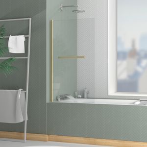 PORTE DE BAIGNOIRE Pare-baignoire Rabattable avec porte-serviette 70x120 cm - Profilé Or Brossé - Verre 4 mm
