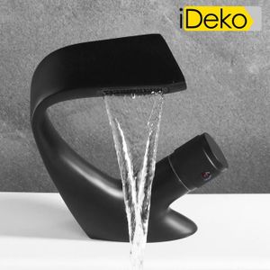 ROBINETTERIE SDB iDeko® Robinet de lavabo mitigeur salle de bain Mono cascade Nouveau collection en laiton Noir cartouche céramique